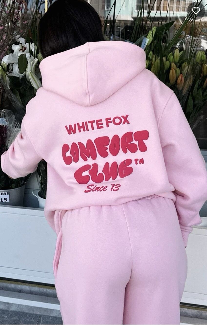 White Fox Hoodie Women S/M Pink Comfort Club Oversized Hoodie Bon Bon